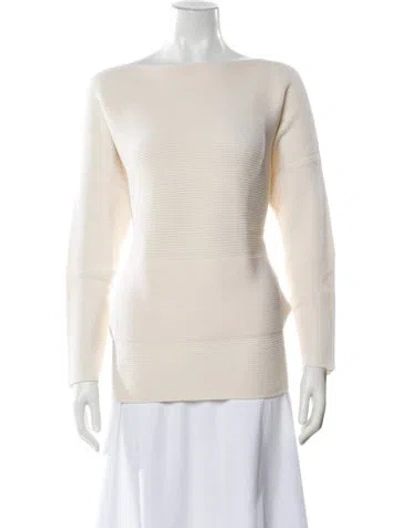 Pre-owned Lafayette 148 Wool Bateau Neckline Sweater In Neutral