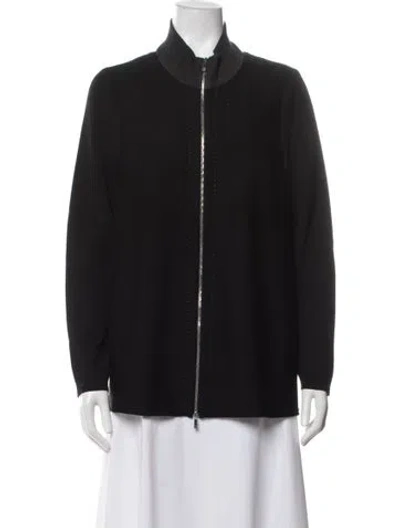 Pre-owned Lafayette 148 Wool Bomber Jacket In Black