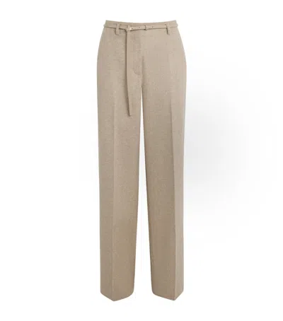 Lafayette 148 Wool-cashmere Belted Trousers In Neutral