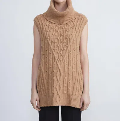 Lafayette 148 Wool-cashmere Chainette Cable Sweater In Cammello In Brown