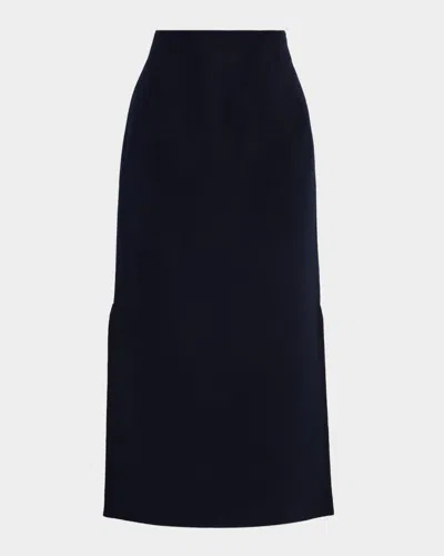 Lafayette 148 Wool-cashmere Double-face High-waisted Midi Skirt In Black