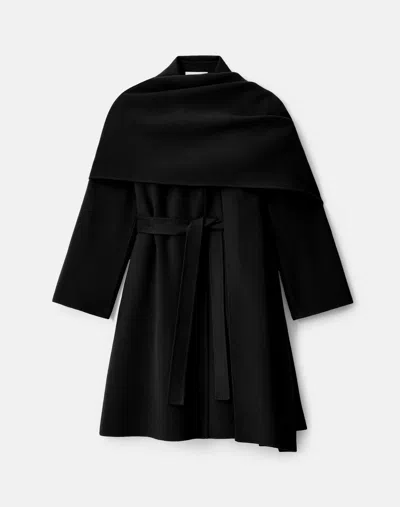 Lafayette 148 Wool-cashmere Double Face Oversized Coat & Detachable Poncho In Black