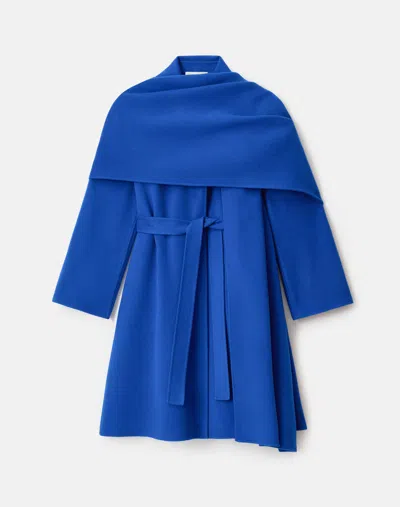 Lafayette 148 Wool-cashmere Double Face Oversized Coat & Detachable Poncho In Blue