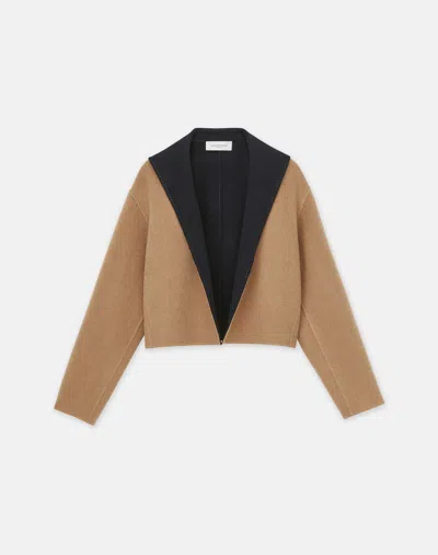 Lafayette 148 Wool-cashmere Double Face Reversible Cropped Jacket In Camel/ Black