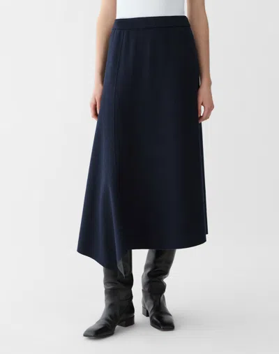 Lafayette 148 Wool Cashmere Double Knit Reversible Midi Skirt In Ink/nickel Melange