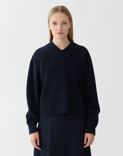 Lafayette 148 Wool Cashmere Double Knit Reversible Popover Blouse In Ink/nickel Melange