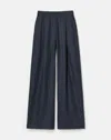 Lafayette 148 Wool-cashmere Flannel Astor Pleated Wide Leg Pant In Blue