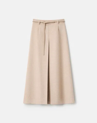 Lafayette 148 Wool Cashmere Flannel Belted A Line Midi Skirt In Brown