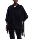 Lafayette 148 Wool Cashmere Fringed Hem Cape In Black