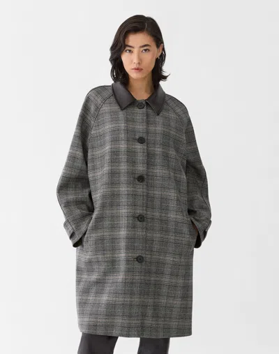 Lafayette 148 Wool Cashmere Glen Plaid Quilted Trench Coat In Black Multi