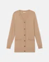 Lafayette 148 Wool-cashmere Pocket Long Cardigan In Beige