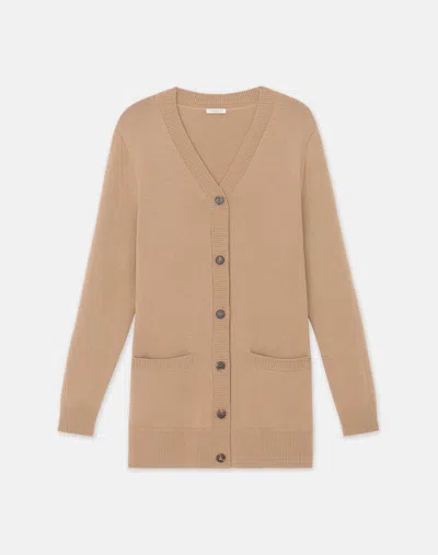 Lafayette 148 Wool-cashmere Pocket Long Cardigan In Beige
