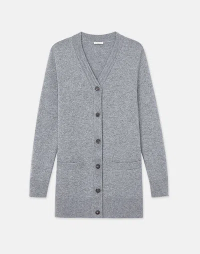 Lafayette 148 Wool-cashmere Pocket Long Cardigan In Grey