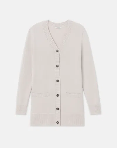 Lafayette 148 Wool-cashmere Pocket Long Cardigan In Pearl