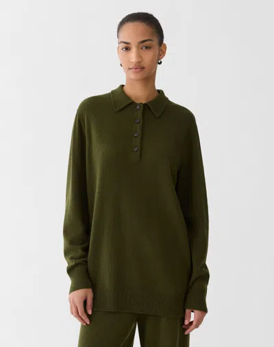 Lafayette 148 Wool Cashmere Polo Sweater In Forest