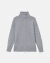 Lafayette 148 Wool-cashmere Zip Front Cardigan In Grey
