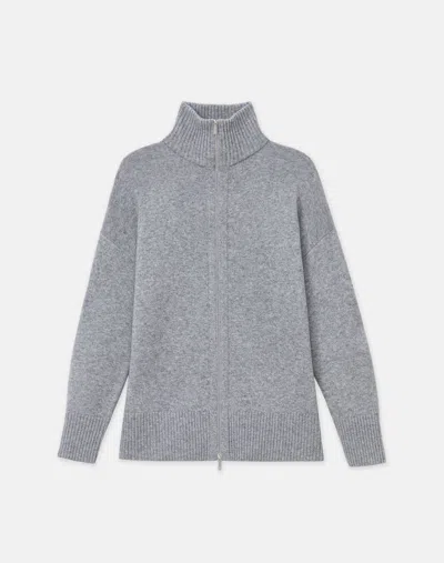 Lafayette 148 Wool-cashmere Zip Front Cardigan In Grey