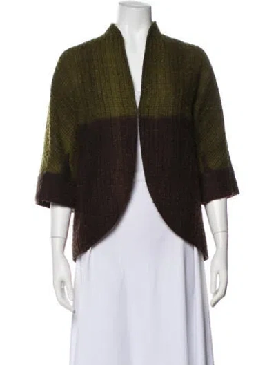Pre-owned Lafayette 148 Wool Colorblock Pattern Jacket In Green