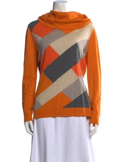 Pre-owned Lafayette 148 Wool Colorblock Pattern Sweater In Orange