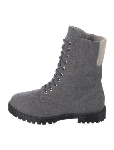 Pre-owned Lafayette 148 Wool Combat Boots In Gray