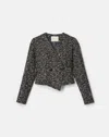 Lafayette 148 Wool Cotton Boucle Tweed Asymmetric Fitted Jacket In Gray