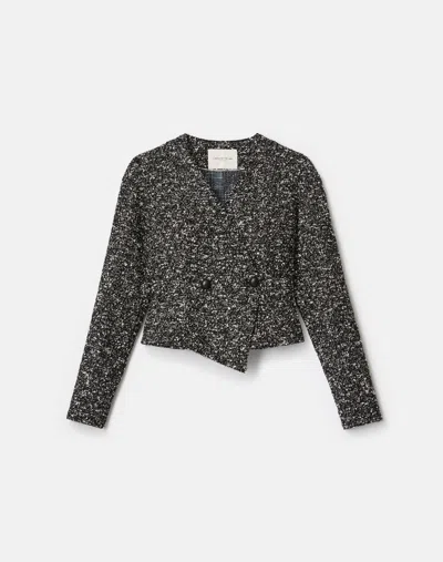 Lafayette 148 Wool Cotton Boucle Tweed Asymmetric Fitted Jacket In Gray