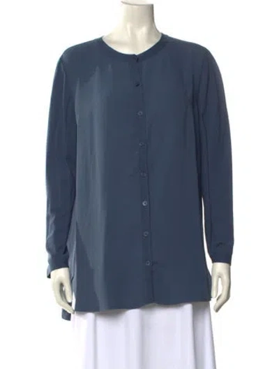 Pre-owned Lafayette 148 Wool Crew Neck Sweater In Blue