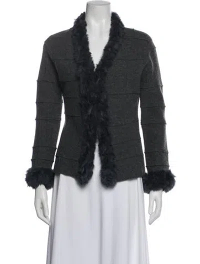 Pre-owned Lafayette 148 Wool Faux Fur Jacket In Gray