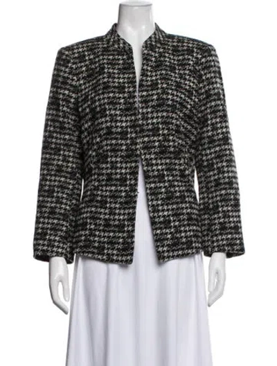 Pre-owned Lafayette 148 Wool Houndstooth Print Blazer In Black