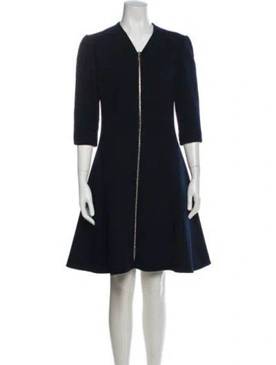 Pre-owned Lafayette 148 Wool Knee-length Dress In Blue