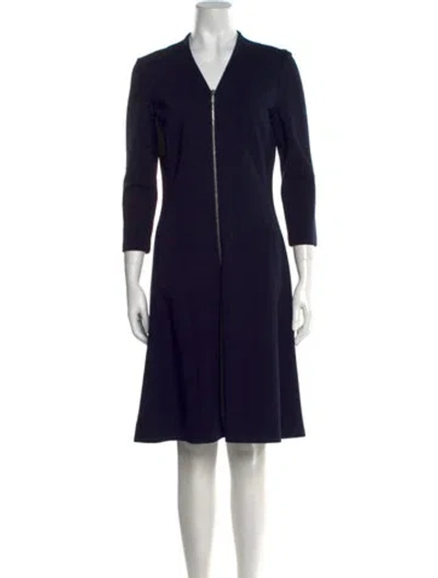 Pre-owned Lafayette 148 Wool Knee-length Dress In Blue