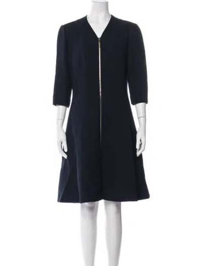 Pre-owned Lafayette 148 Wool Knee-length Dress In Blue