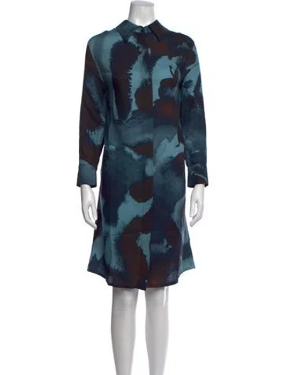 Pre-owned Lafayette 148 Wool Knee-length Dress In Blue