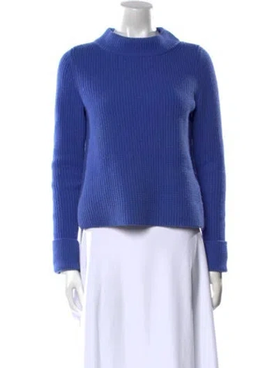 Pre-owned Lafayette 148 Wool Mock Neck Sweater In Blue