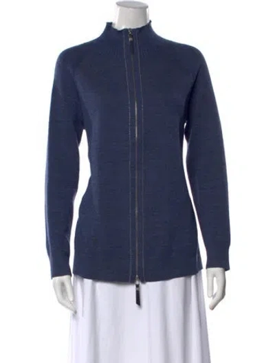 Pre-owned Lafayette 148 Wool Mock Neck Sweater In Blue