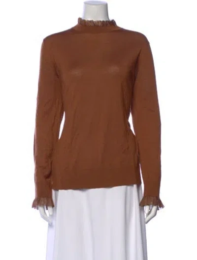Pre-owned Lafayette 148 Wool Mock Neck Sweater In Brown