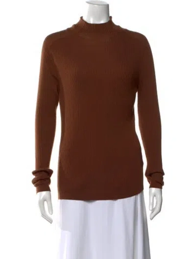 Pre-owned Lafayette 148 Wool Mock Neck Sweater In Brown