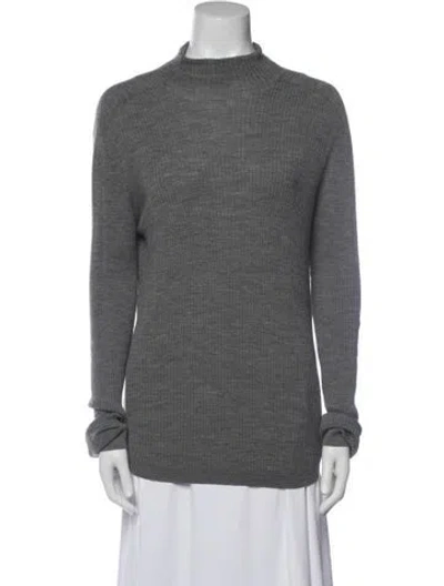 Pre-owned Lafayette 148 Wool Mock Neck Sweater In Gray