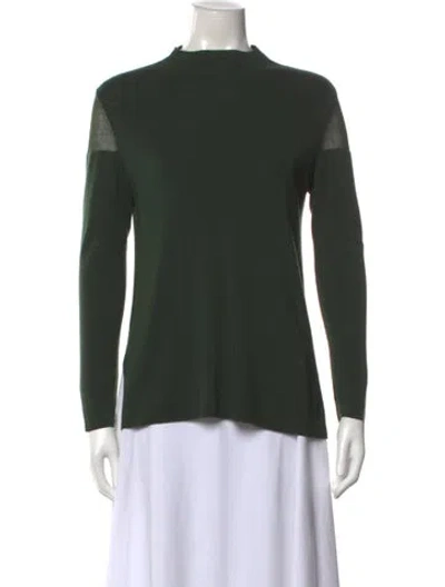 Pre-owned Lafayette 148 Wool Mock Neck Sweater In Green