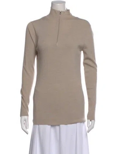 Pre-owned Lafayette 148 Wool Mock Neck Sweater In Neutral