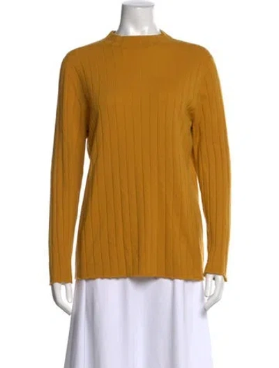 Pre-owned Lafayette 148 Wool Mock Neck Sweater In Yellow