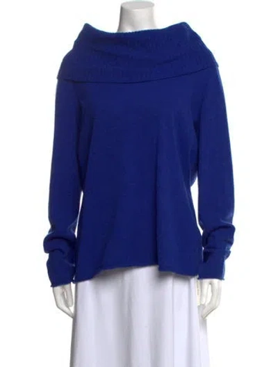 Pre-owned Lafayette 148 Wool Off-the-shoulder Sweater In Blue