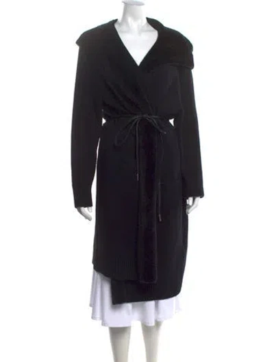 Pre-owned Lafayette 148 Wool Open Front Sweater In Black
