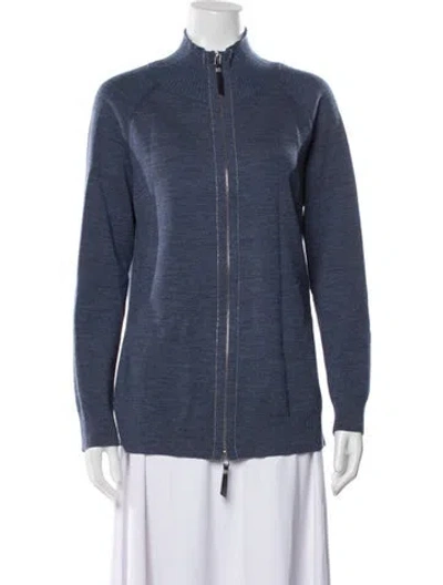 Pre-owned Lafayette 148 Wool Open Front Sweater In Blue