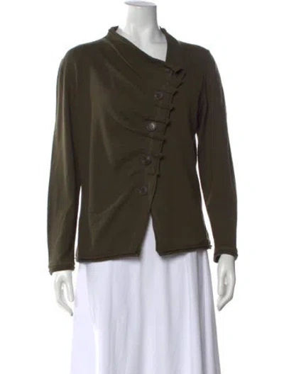 Pre-owned Lafayette 148 Wool Open Front Sweater In Green