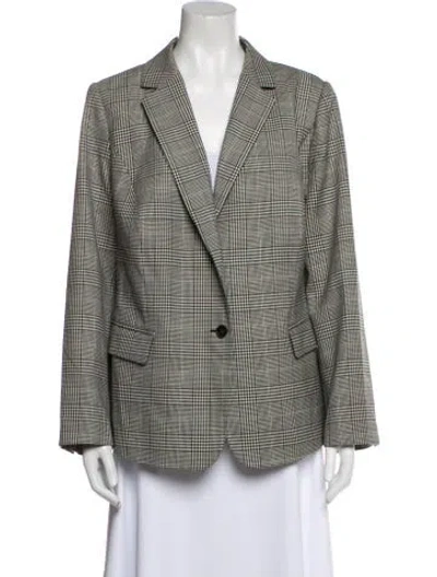 Pre-owned Lafayette 148 Wool Plaid Print Blazer In Black