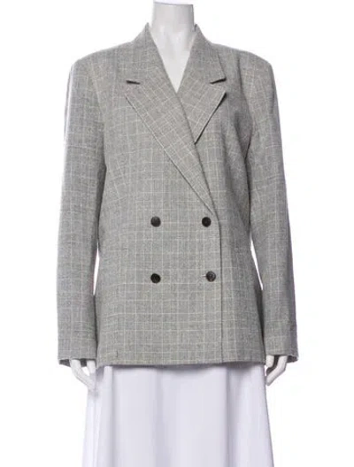 Pre-owned Lafayette 148 Wool Plaid Print Blazer In Neutral