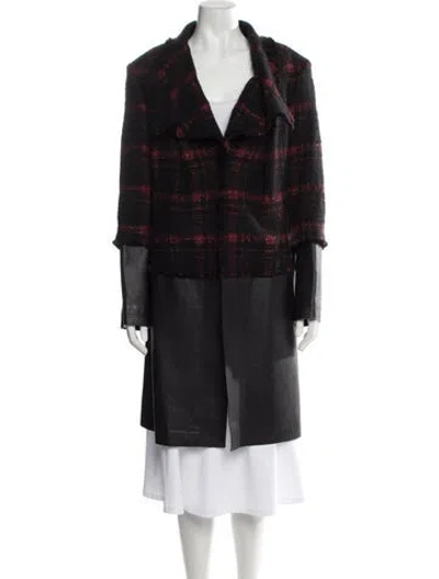Pre-owned Lafayette 148 Wool Plaid Print Coat In Black