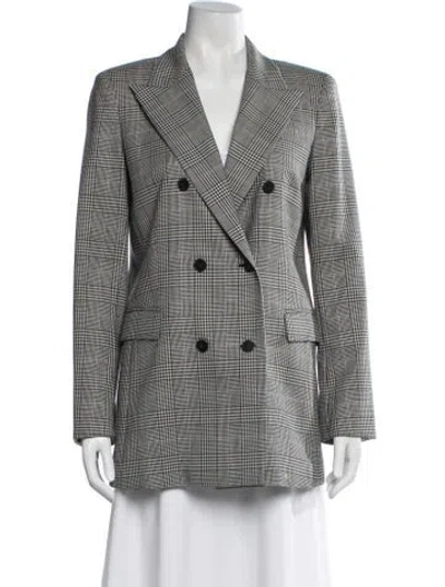 Pre-owned Lafayette 148 Wool Plaid Print Coat In Black