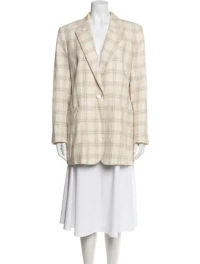 Pre-owned Lafayette 148 Wool Plaid Print Coat In Neutrals